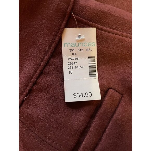 Maurices Faux Suede Button Down High Rise Wine Burgundy Skirt Size 16 New - Picture 7 of 9